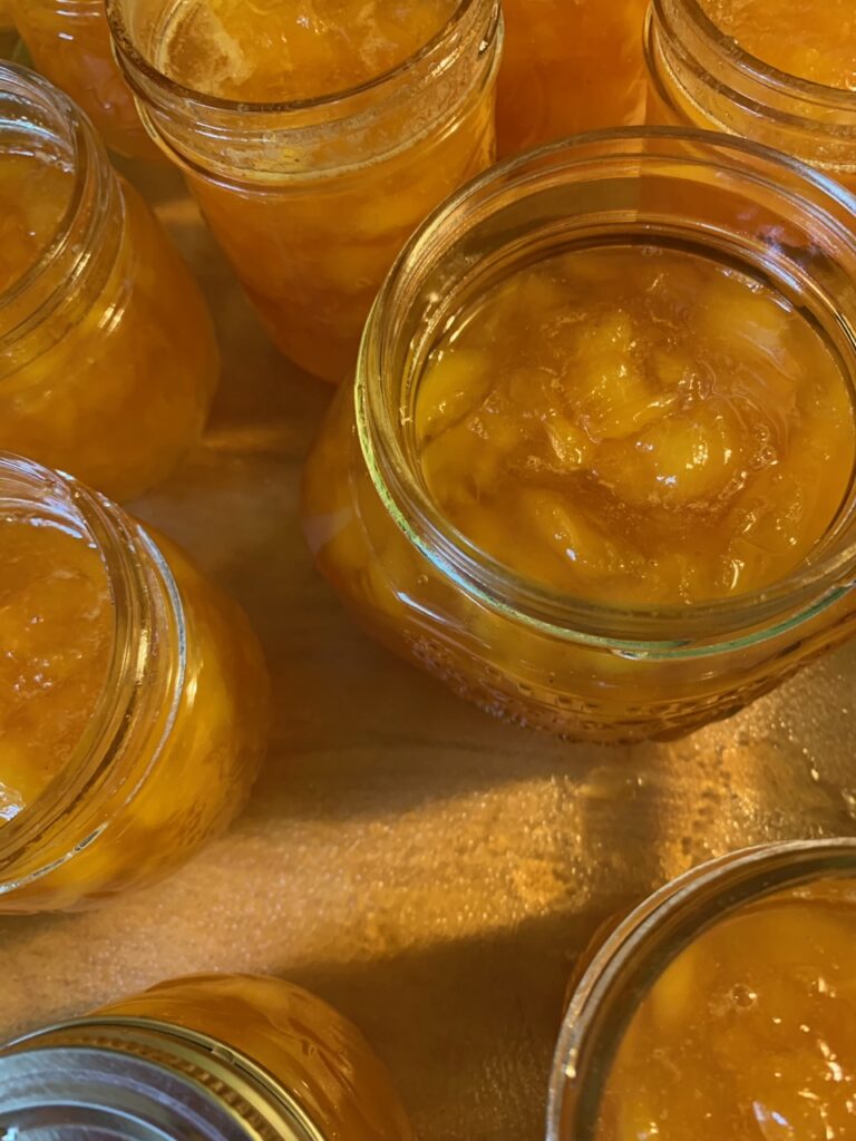 peach jam in canning jars