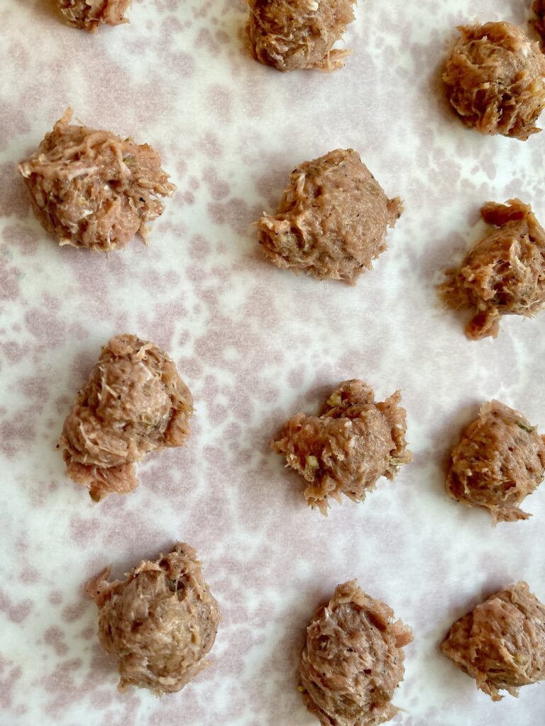 cookie sheet with turkey meatballs