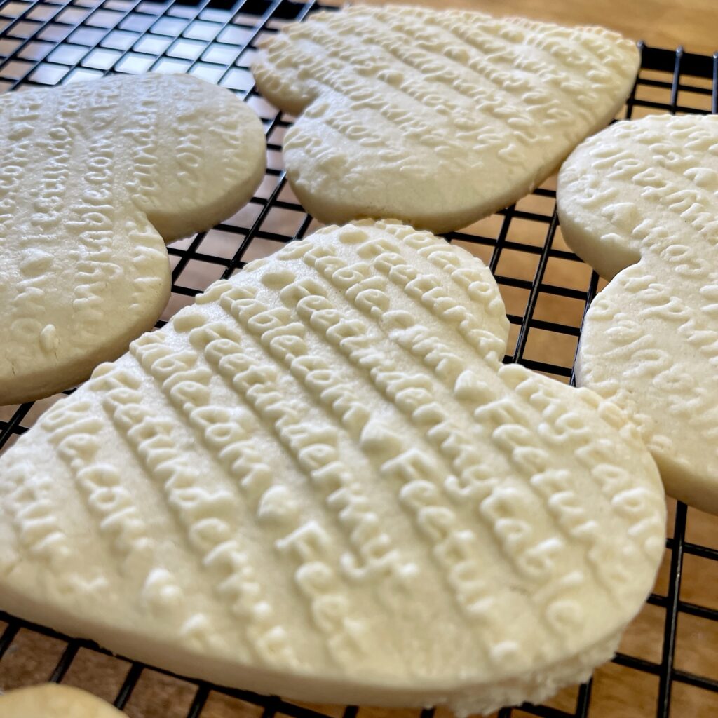 Cooling Embossed Cookies on Cooling Rack