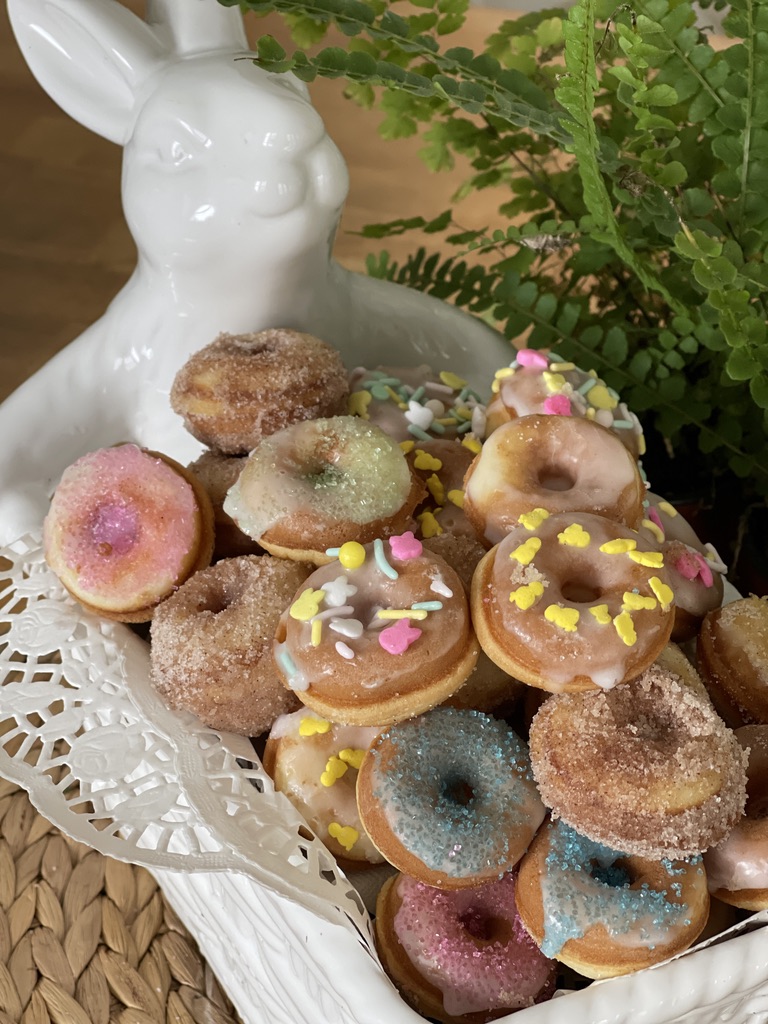 mini donuts in Easter wheelbarrel