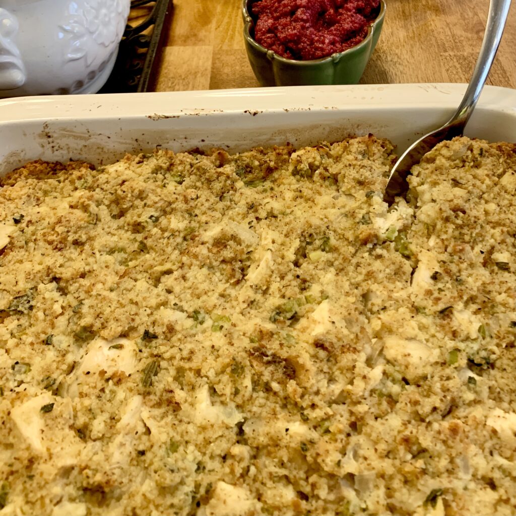 finished baked Thanksgiving menu dressing