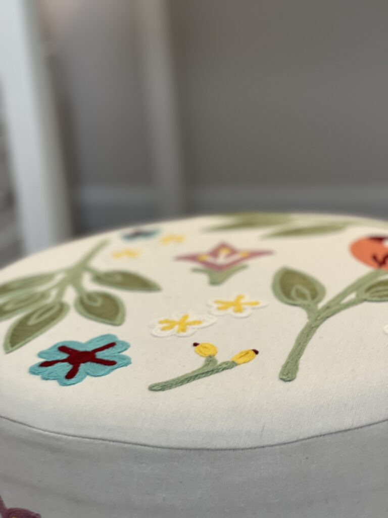 crewel embroidered footstool