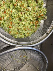 rinsing and draining sweet pickle relish vegetables