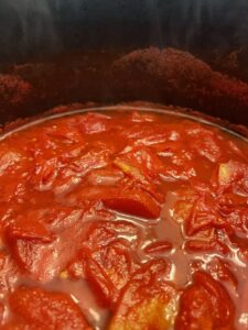 pot of cooked canning tomatoes