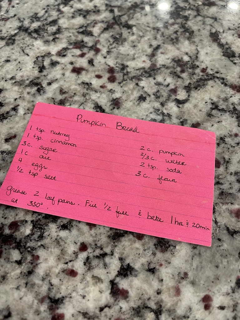 Vickie's Pumpkin Bread Pink Recipe Card
