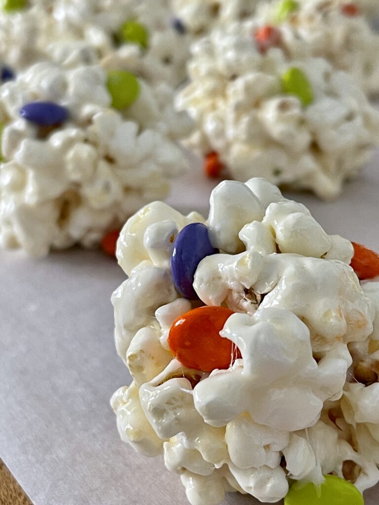 Fall Popcorn Ball with M & M's