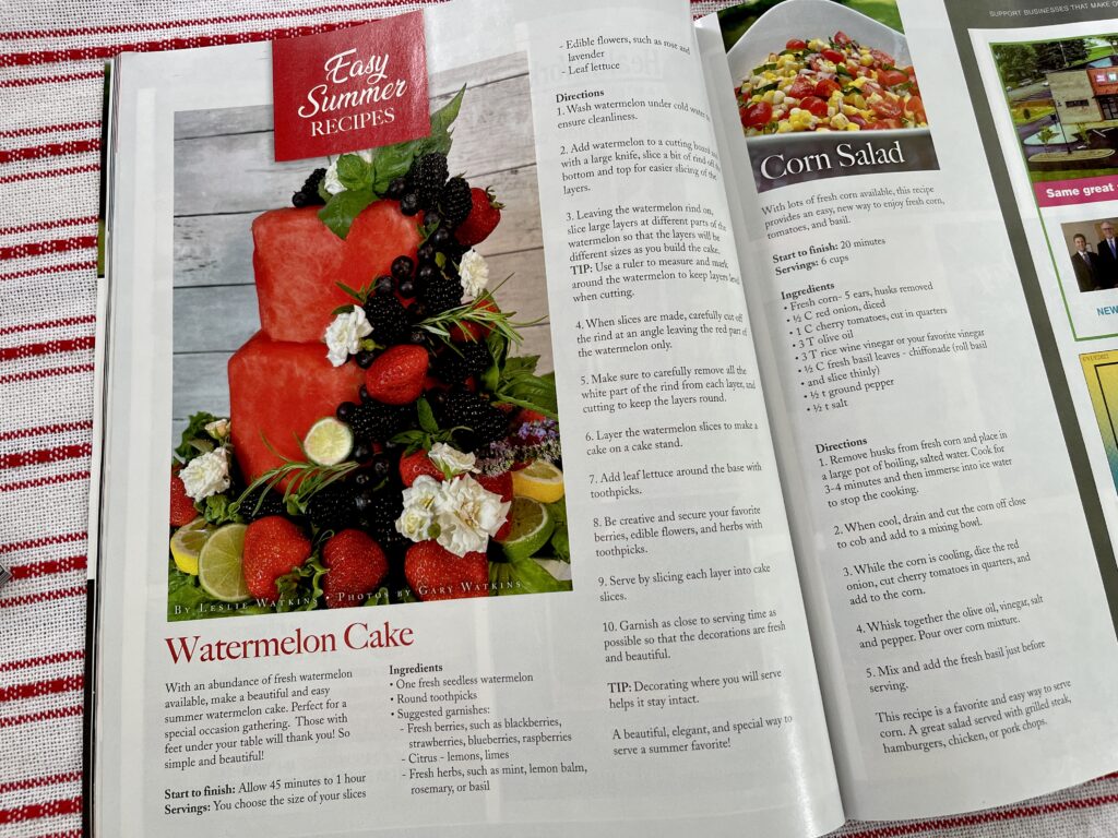 August 2022 Vue Recipes Watermelon cake and corn salad