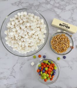 Popcorn Ball with M & M ingredients