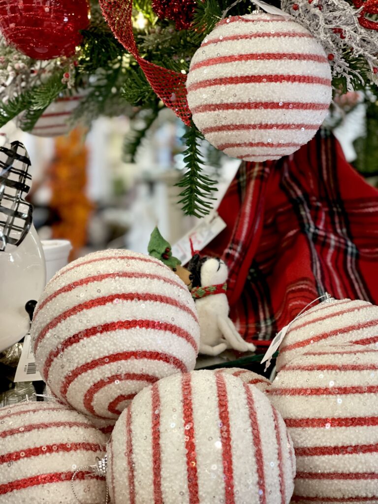 Christmas red and white striped balls