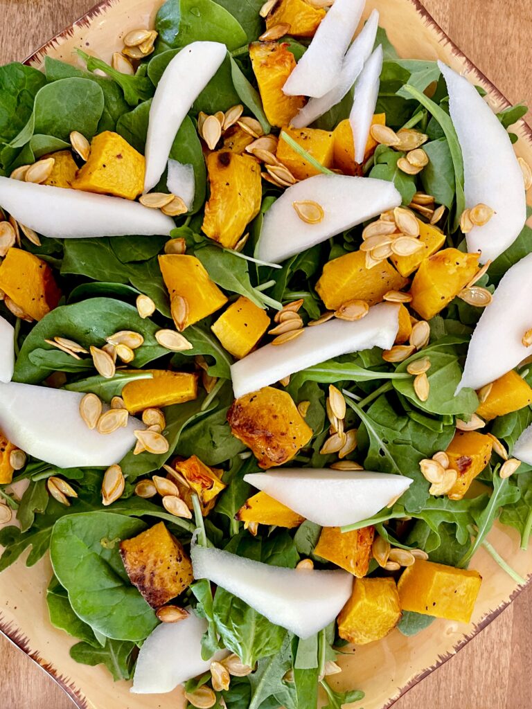 butternut squash seeds added to salad