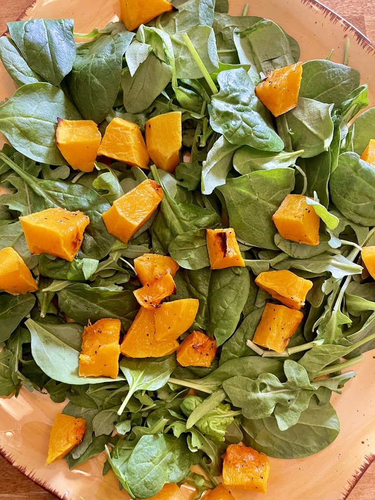 spinach arugula with roasted butternut squash