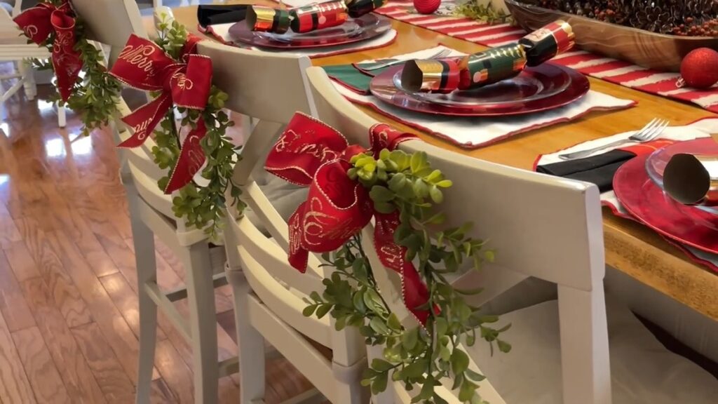 Island chairs with Christmas wreaths