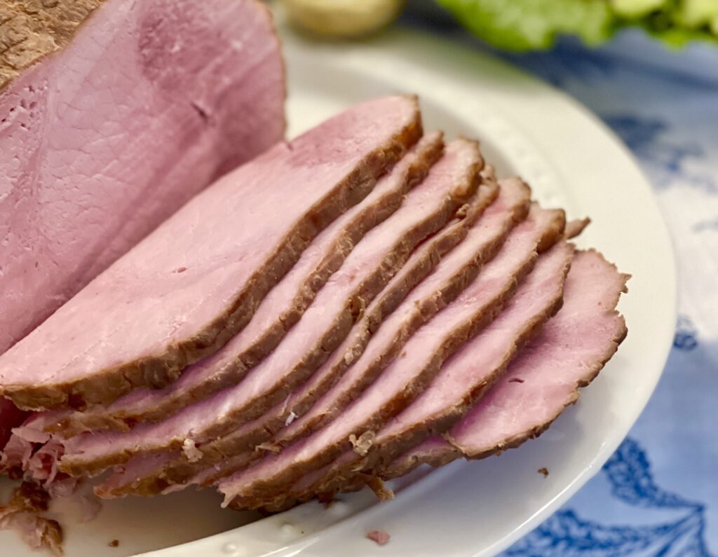 platter of sliced ham