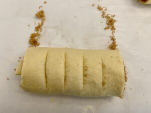 marked cinnamon roll dough