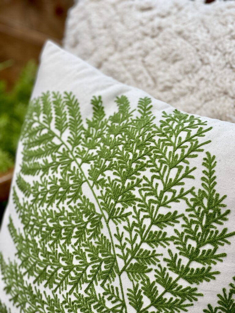 fern embroidered pillow