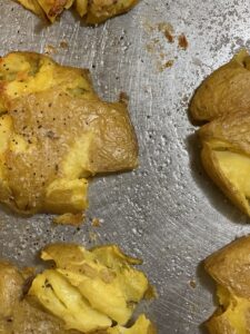 Roasted smashed potatoes before loading