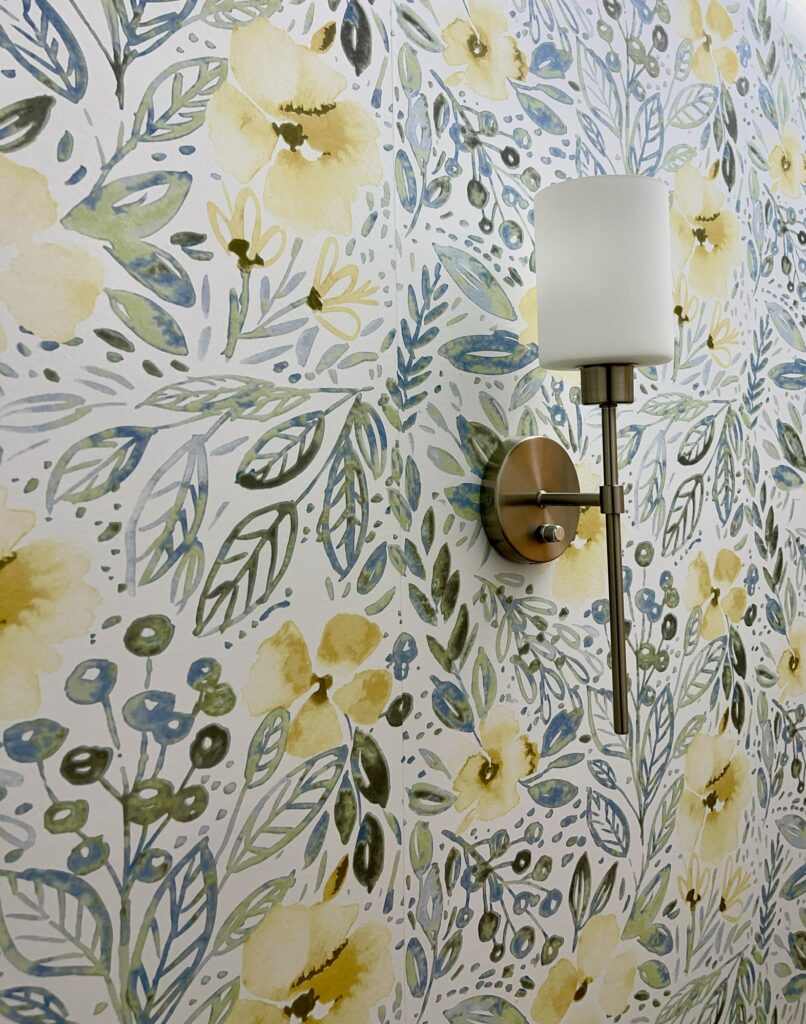 side view sconce on peel and stick wallpaper
