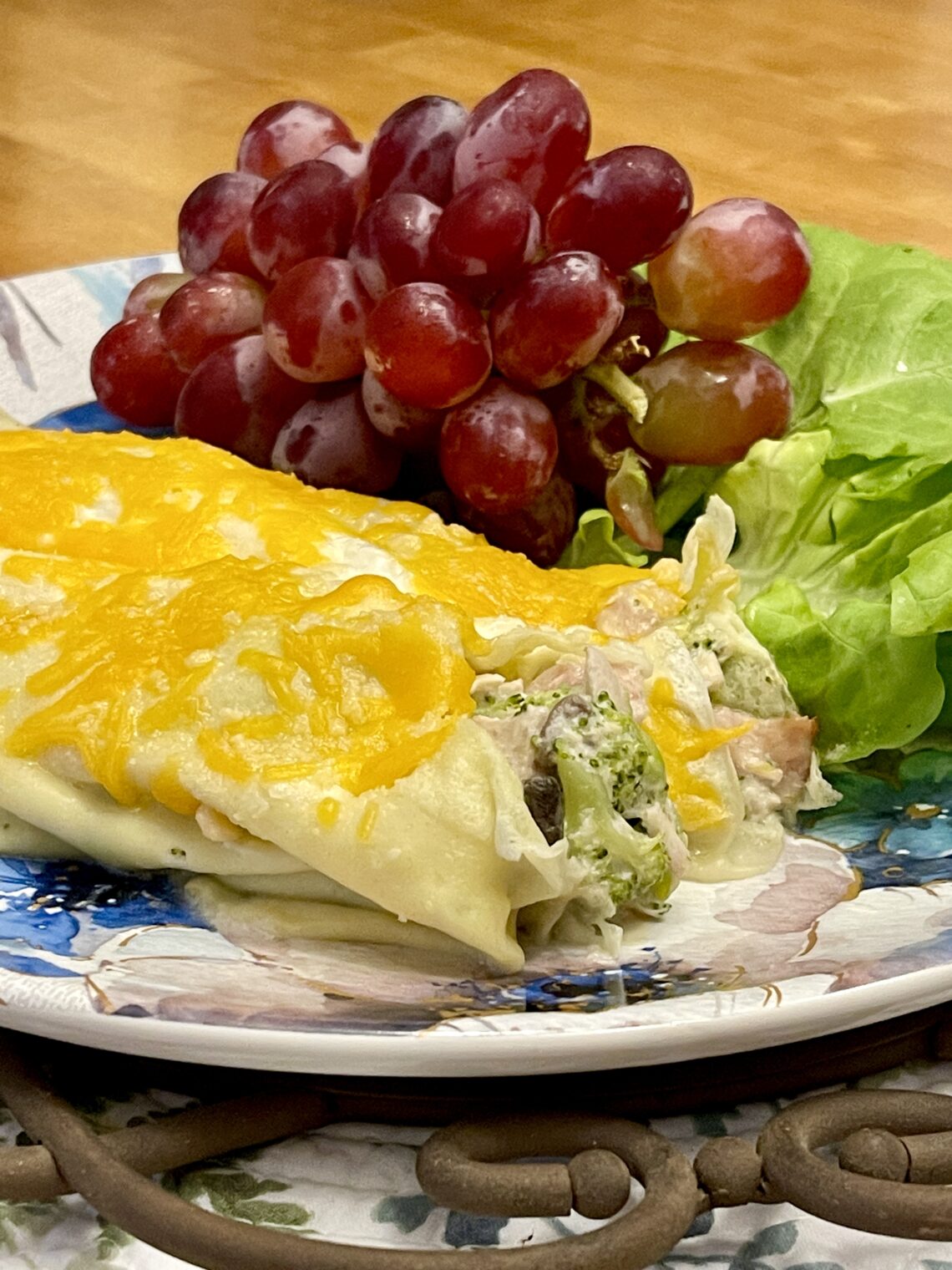 Feature chicken crepes with grapes and butter lettuce
