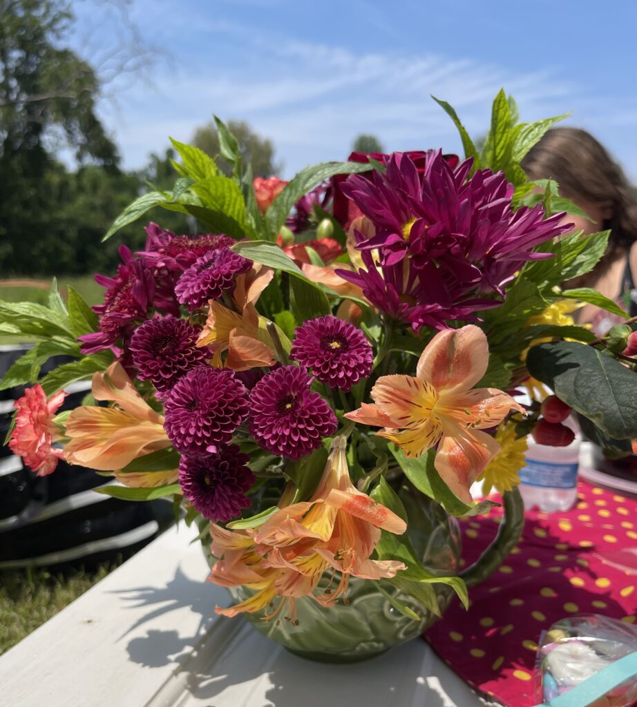 teapot flowers for the charcuterie Jane Austen Picnic