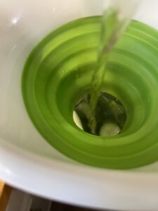 funnel for brine addition to dill pickle recipe