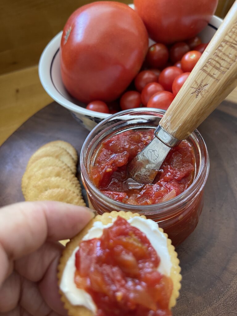 tomato jam on cracker