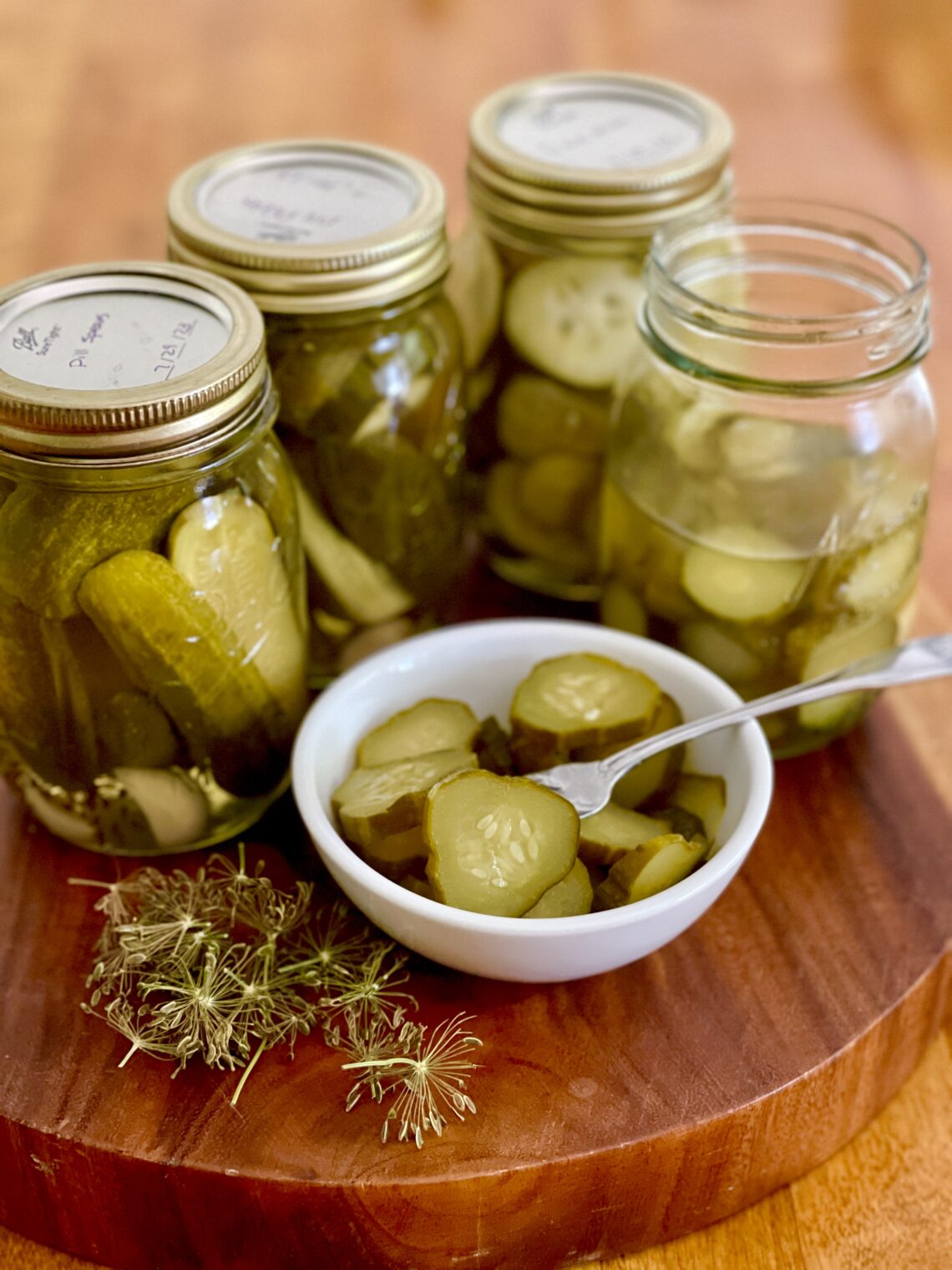 dill pickle jars and bowl
