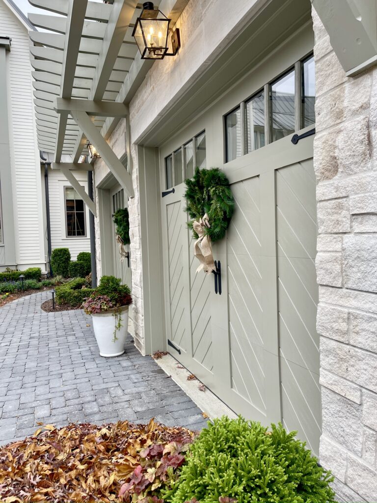 2023 Southern Living Idea House Garage doors with Christmas wreaths