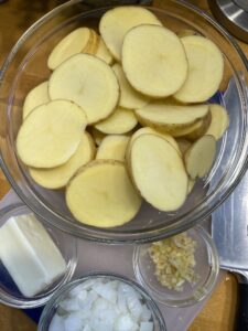 potatoes, butter, onions and garlic for toscano soup