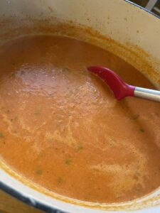 tomato basil soup after immersion blender