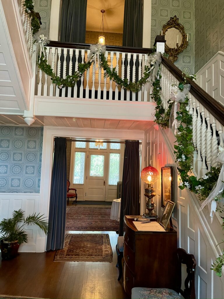 decorated staircase at Adsmore for the Victorian wedding