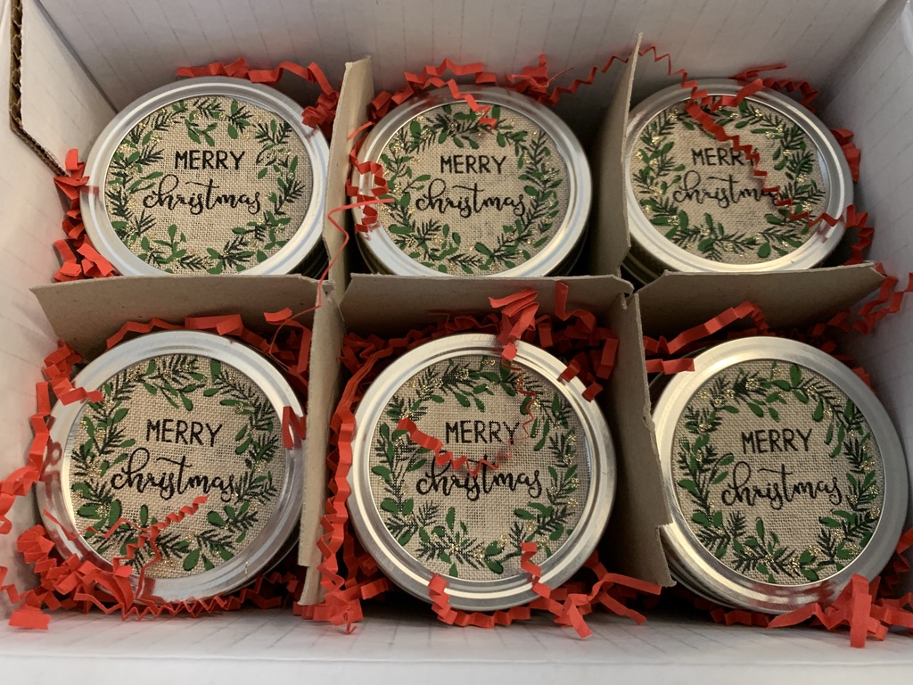 box filled with jam for Christmas gifts