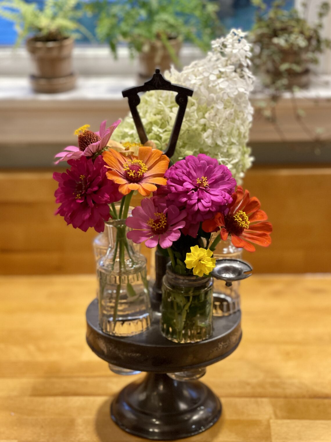 Antique vinegar decanter with flowers