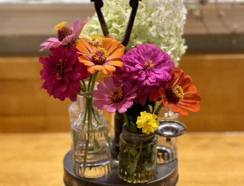 Antique vinegar decanter with flowers