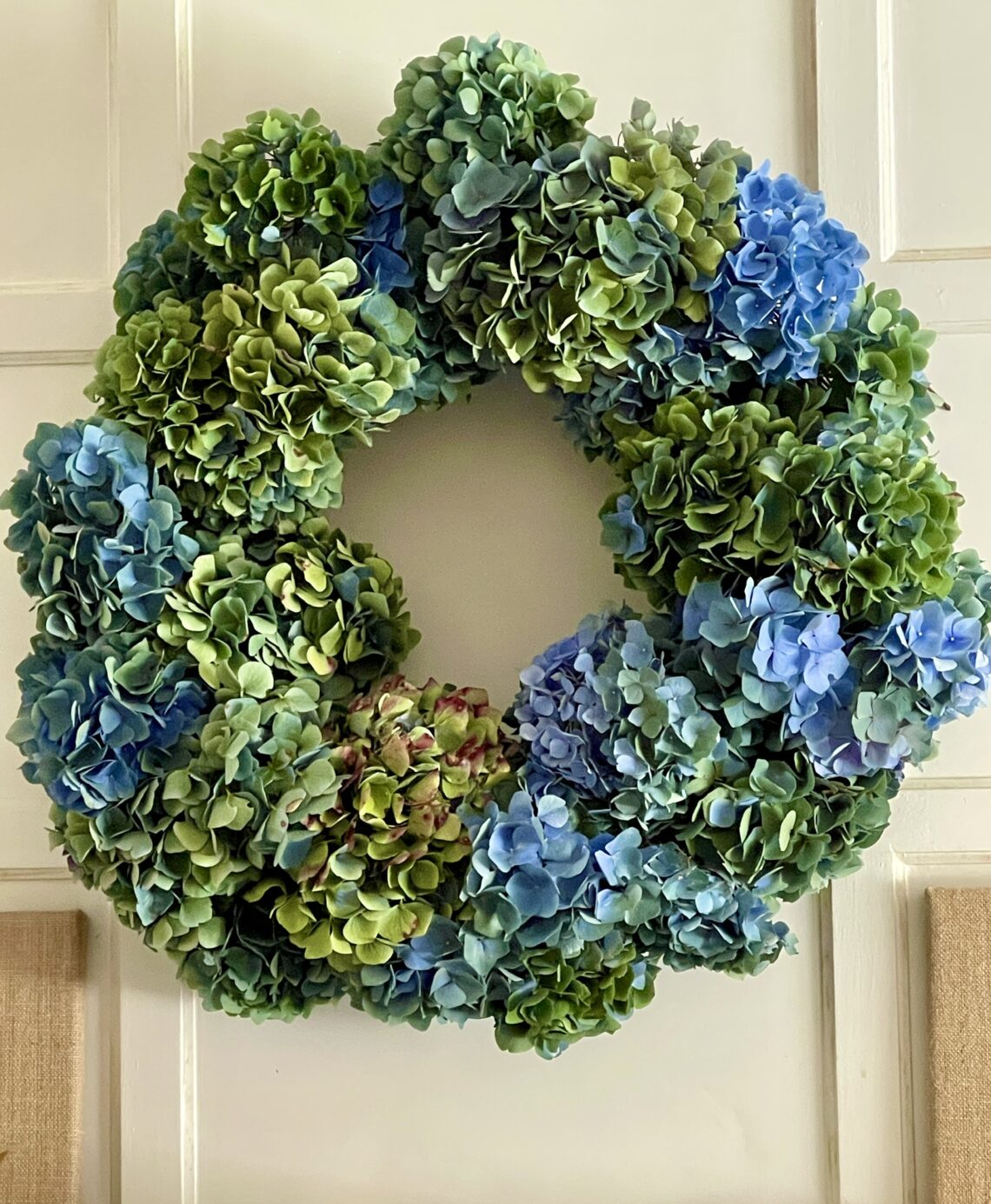 blue dried hydrangea wreath