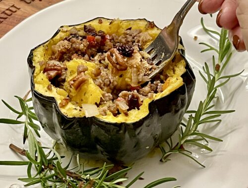 Stuffed Acorn Squash with fork