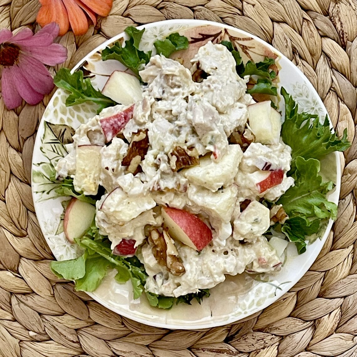 overhead photo of fall apple chicken salad