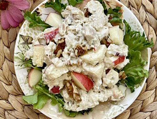 overhead photo of fall apple chicken salad