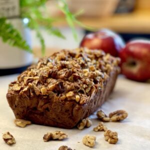 apple bread loaf removed from pan