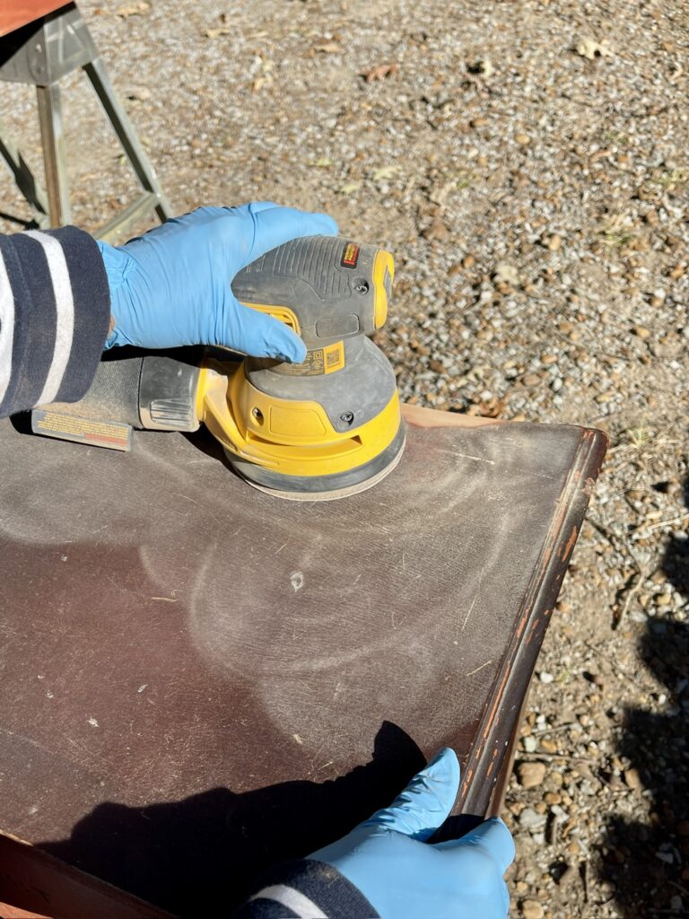 sanding chests with sander