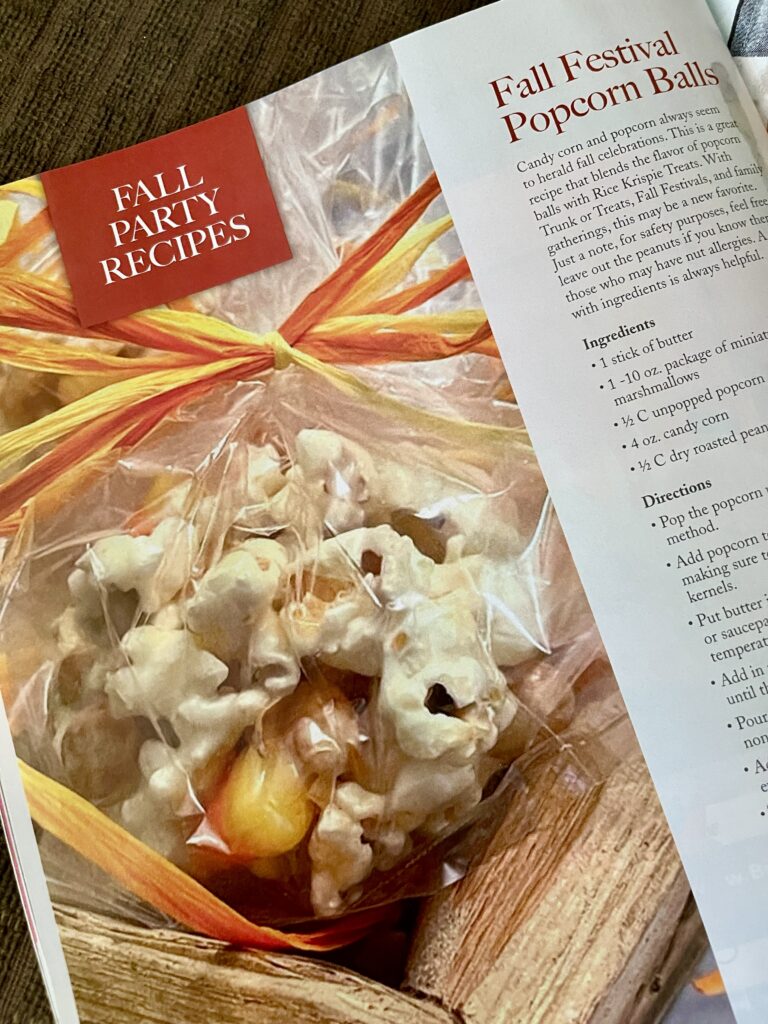 Vue magazine page featuring Fall festival popcorn balls