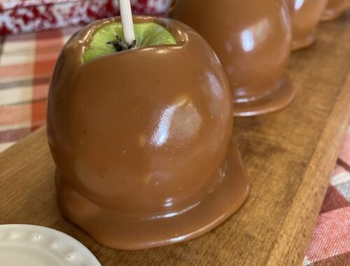 caramel apples on serving tray