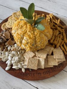 side overhead view of pumpkin cheese ball