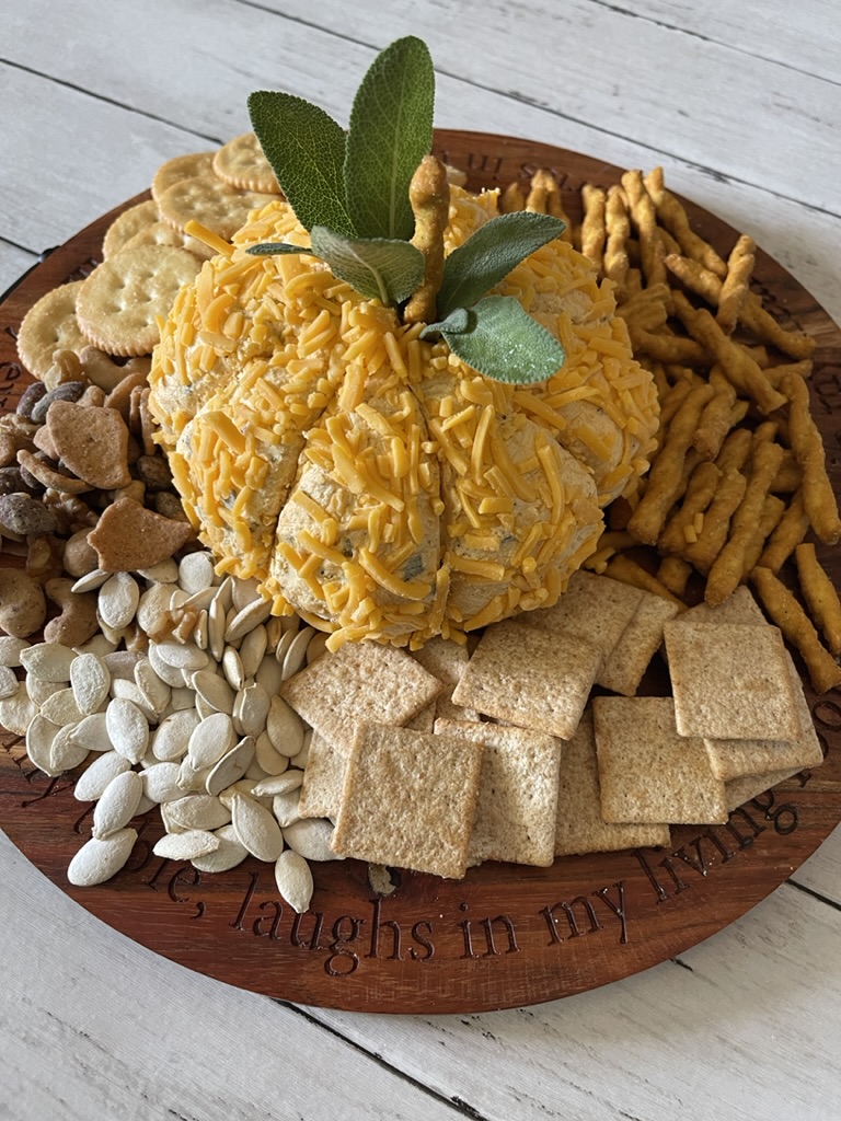 side overhead view of pumpkin cheese ball