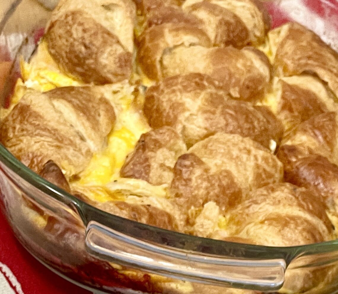 pan of croissant breakfast sandwiches