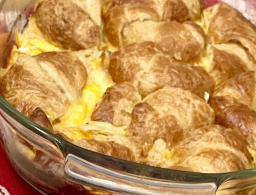 pan of croissant breakfast sandwiches