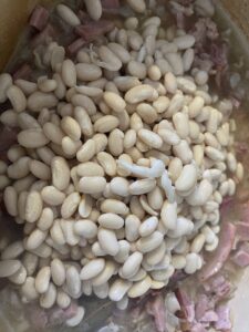 white beans added to ham mixture