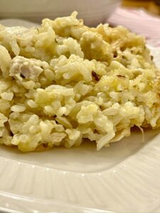 serving of chicken and rice casserole on a plate