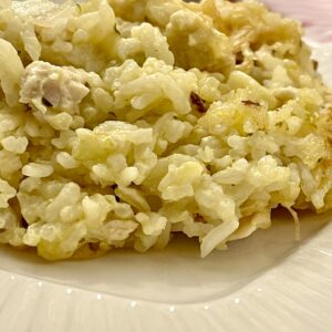 serving of chicken and rice casserole on a plate