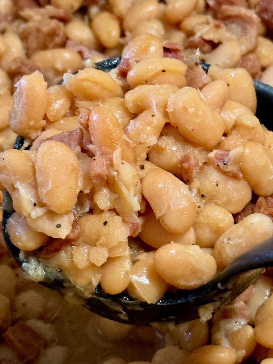 scoop of white beans and ham