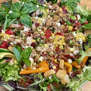 grilled chicken salad in a bowl